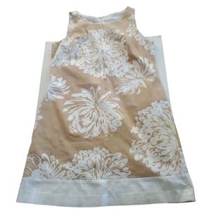 Evan Picone Size 14 Tan White Floral Lined Cotton Sheath Spring Summery Dress